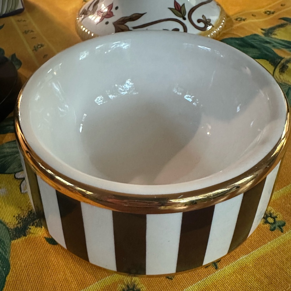 Vintage Henri Bendel Centennial Stripes Porcelain Pet Bowl Great Condition!